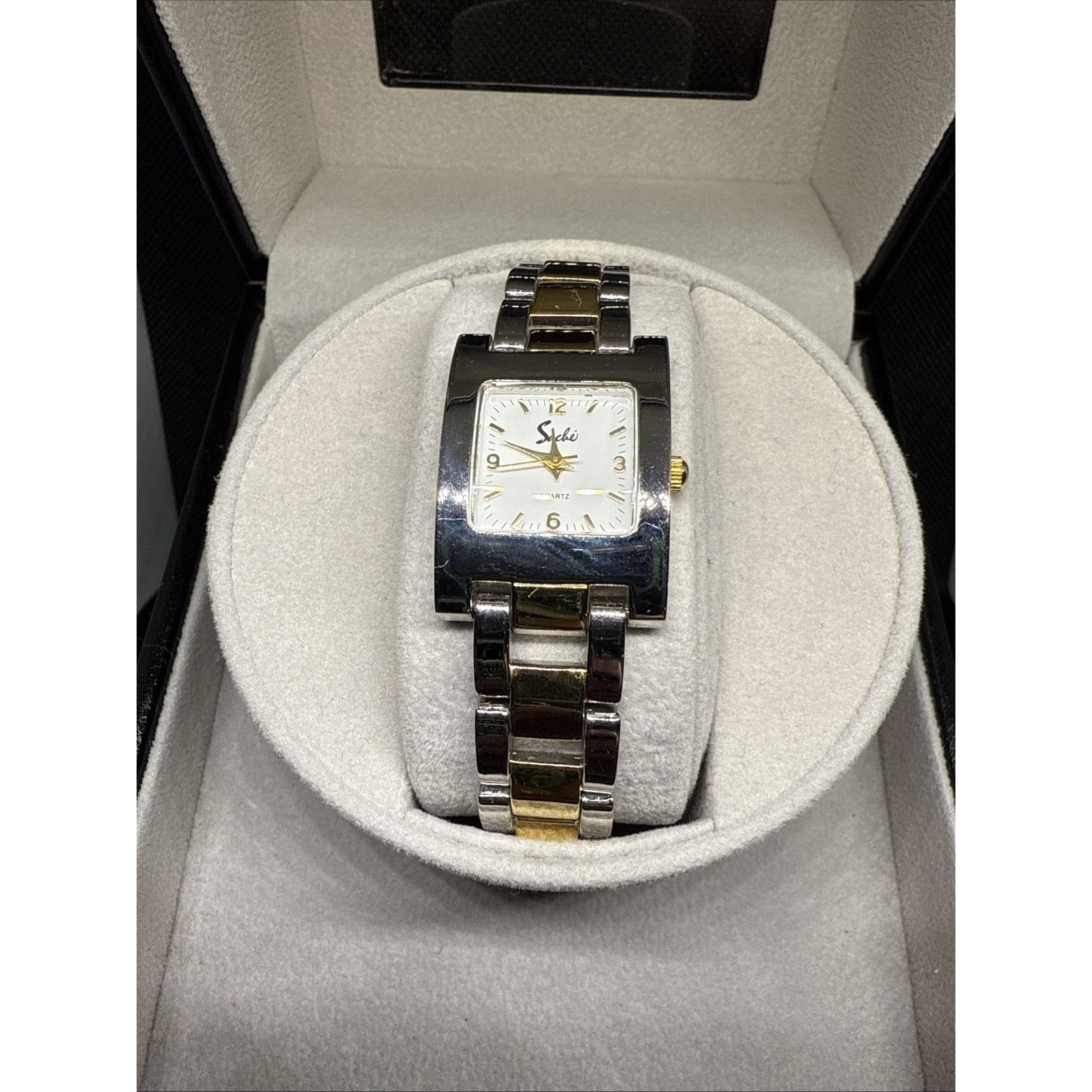 Sache Quartz Womens Watch Twotone Silver Gold Rectangular Case New Battery